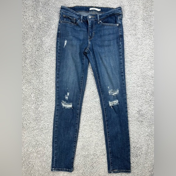Levi's Jeans Womens 28 711 Skinny Dark Wash Classic Denim Distressed Holes Low - Picture 1 of 4